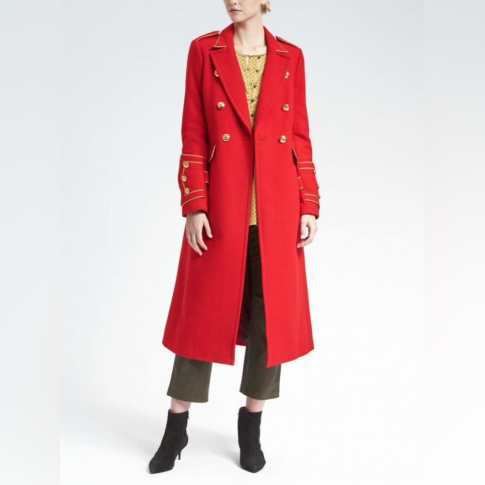 Olivia Palermo x Banana Republic Red Military Wool Coat